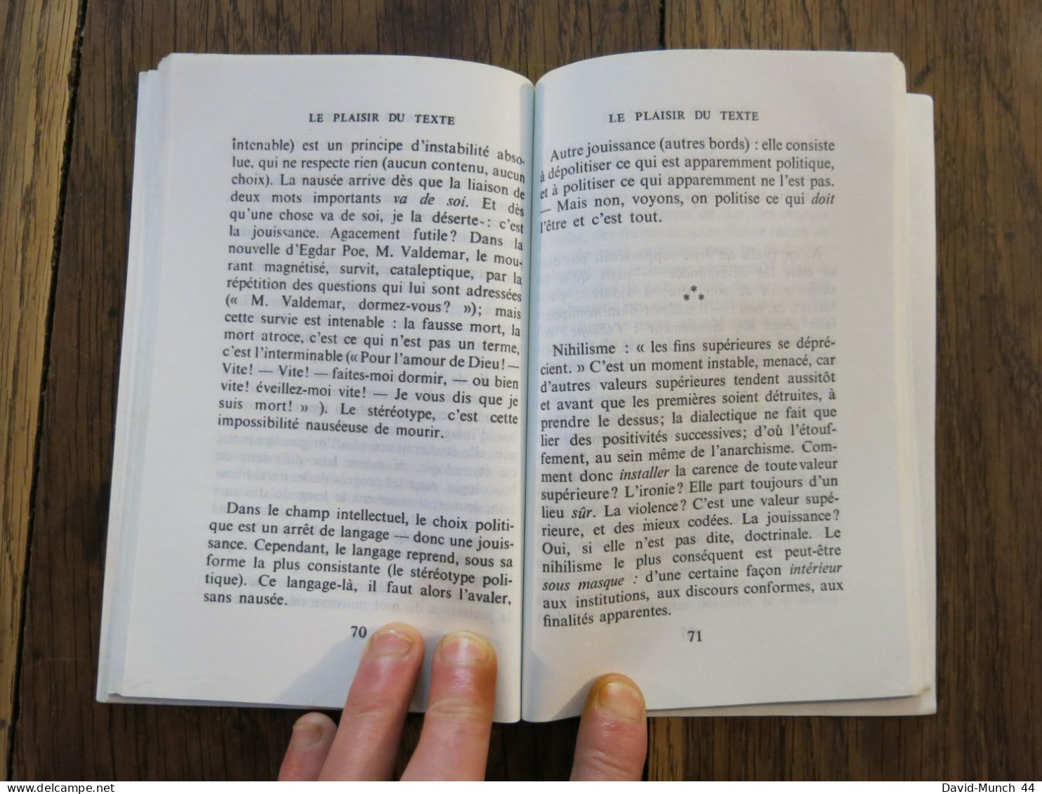 Le plaisir du texte de Roland Barthes. Editions du Seul, Points. 1973