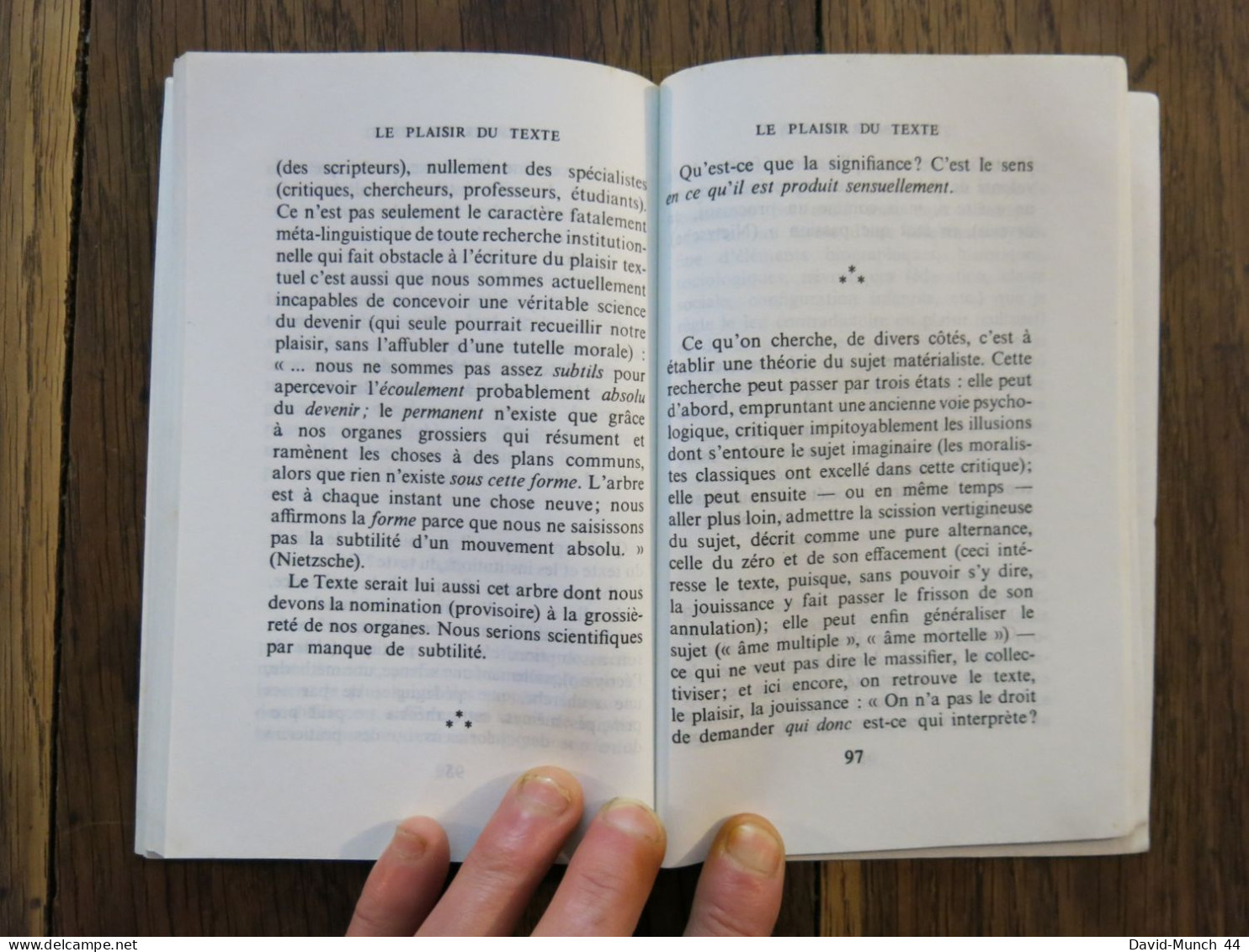 Le plaisir du texte de Roland Barthes. Editions du Seul, Points. 1973