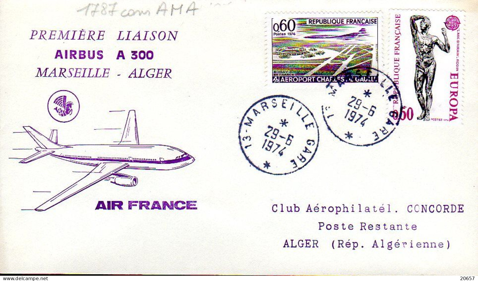 France 1787 Airbus A 300 1er Vol Marseille Alger 29 06 1974, Club Concorde - Avions