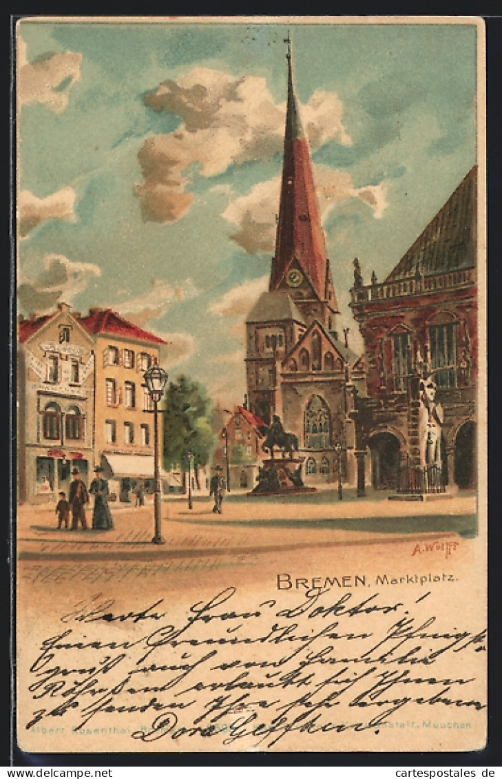 Lithographie Bremen / Stadt, Marktplatz  - Bremen