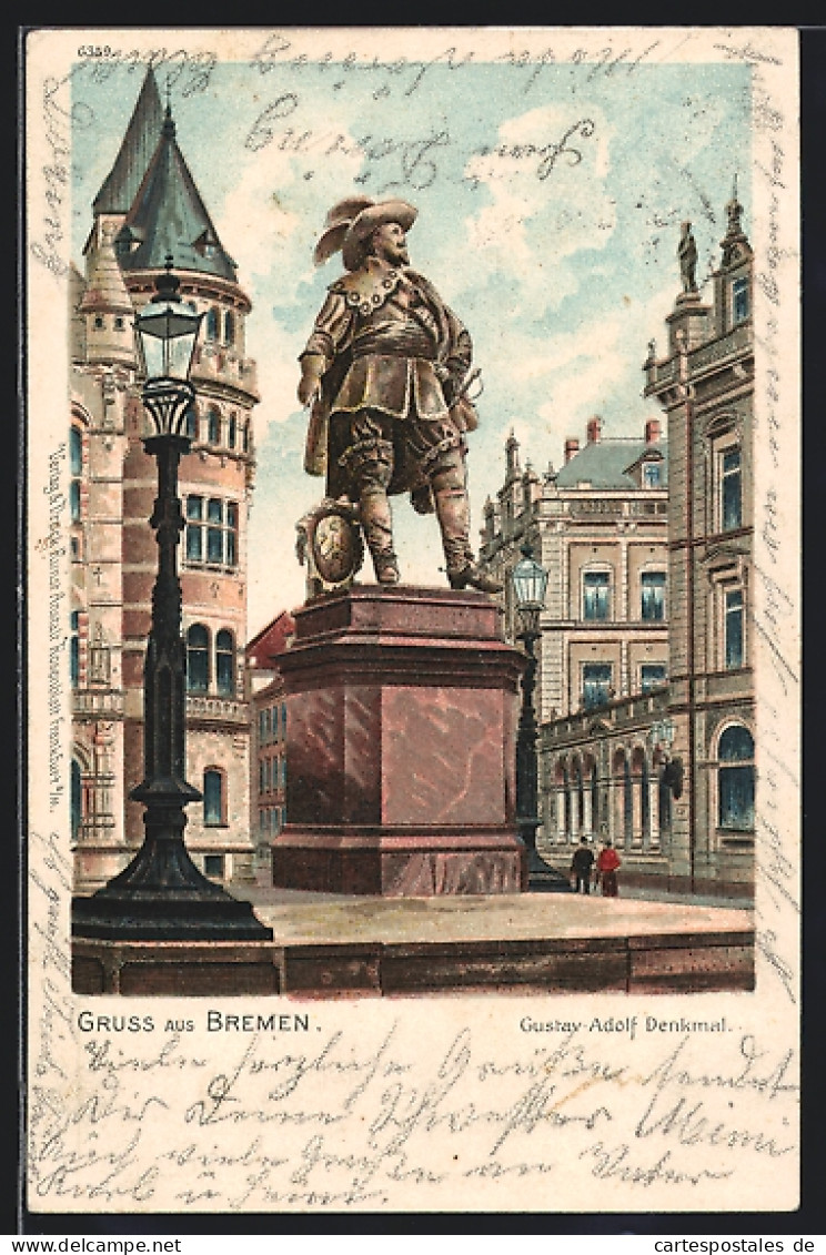 Lithographie Bremen, Vor Dem Gustav-Adolf-Denkmal  - Bremen