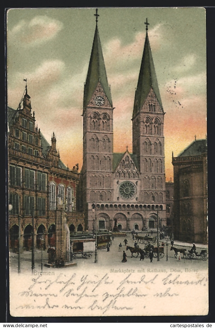 AK Bremen, Marktplatz Mit Rathaus, Dom Und Börse, Strassenbahn  - Tramways