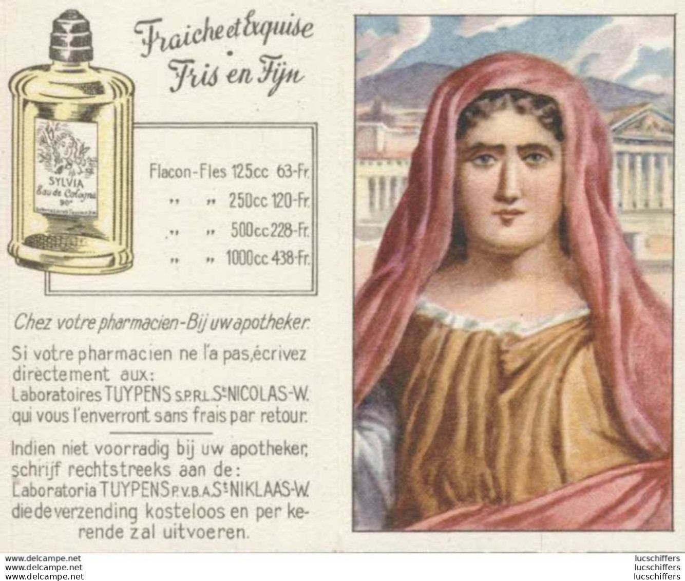 Publicité Pour Parfum "Fraîche Et Exquise" - N°20 - Les Femmes Célèbres De L'histoire - Cornélie - 2 Scans - Autres & Non Classés