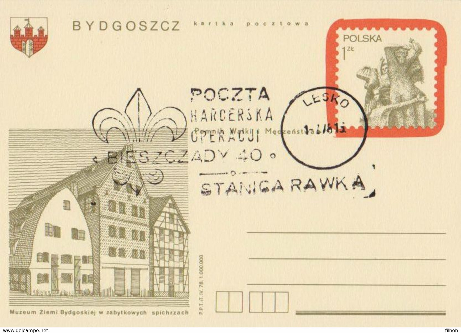 Poland Postmark D78.07.01 LESKO.A01: Scouting Post Stanica Rawka Bieszczady 40 - Postwaardestukken