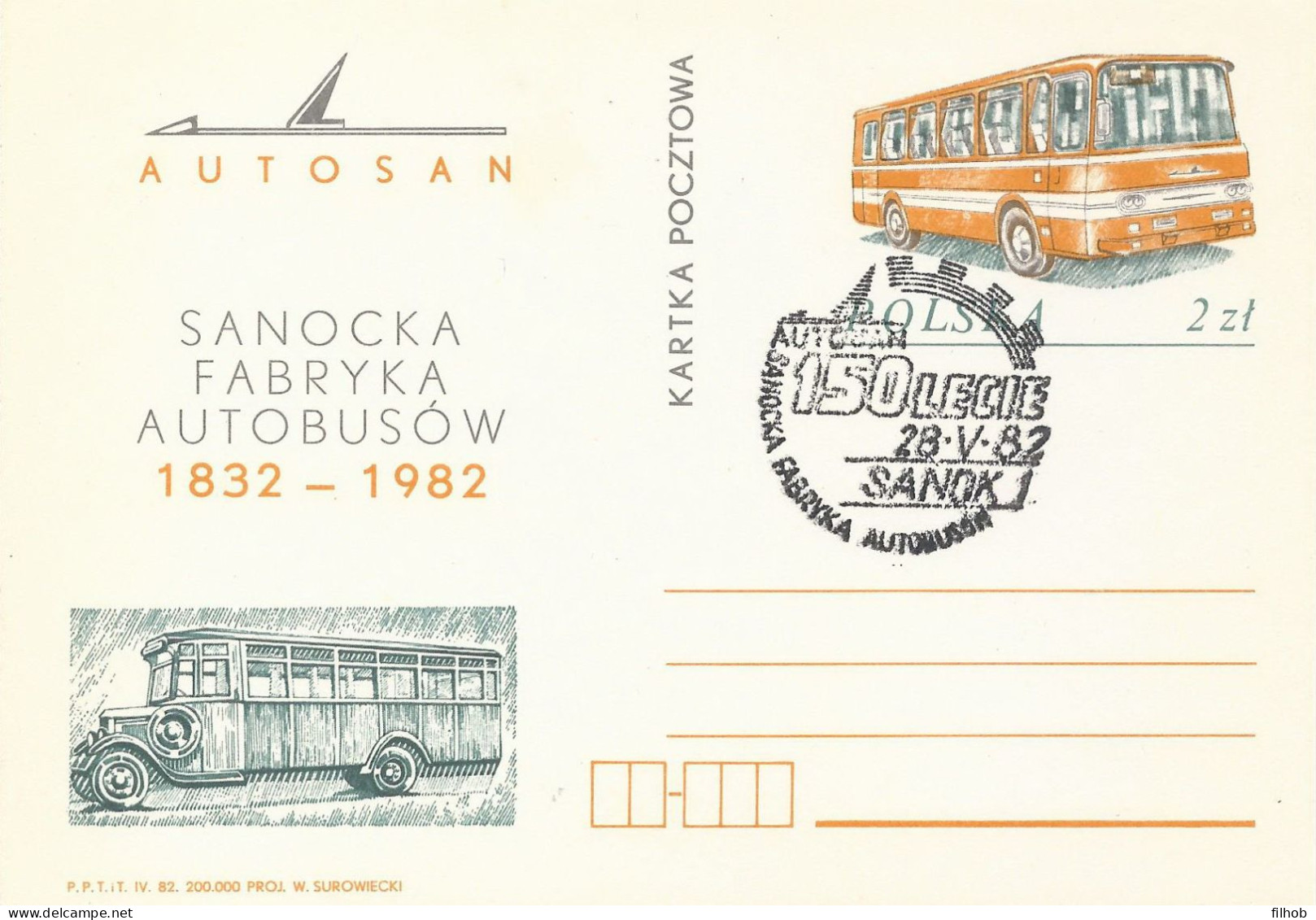 Poland Postmark D82.05.28 SANOK: Autosan 150 Y. Bus Factory (analogous) - Stamped Stationery