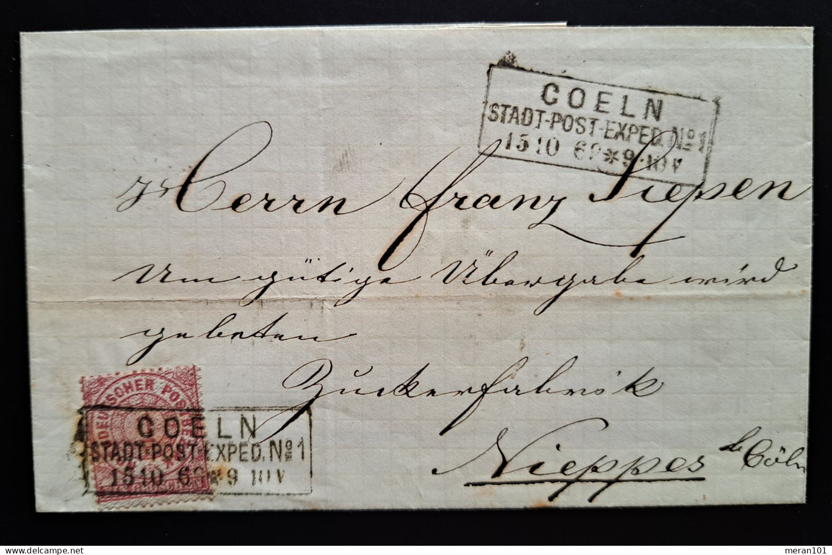 Norddeutscher Postbezirk 1869, COELN STADT-POST-EXPED. Nr. 1, Brief - Covers & Documents