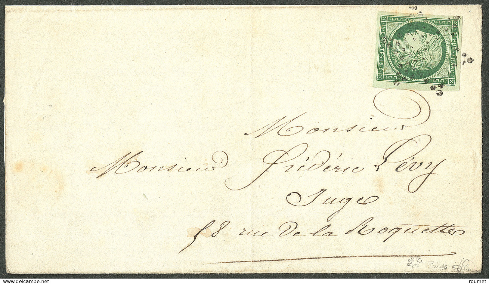 Lettre. No 2c, Vert Très Foncé, Petit Bdf, Obl étoile Sur Lettre De Janv 53 Pour Paris. - TB - R - 1849-1850 Cérès