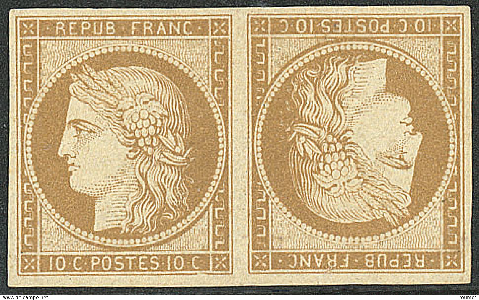 (*) Tête-bêche. No 1d, Bistre-jaune, Paire, Superbe. - RRRR (7 Ex Connus) - 1849-1850 Ceres