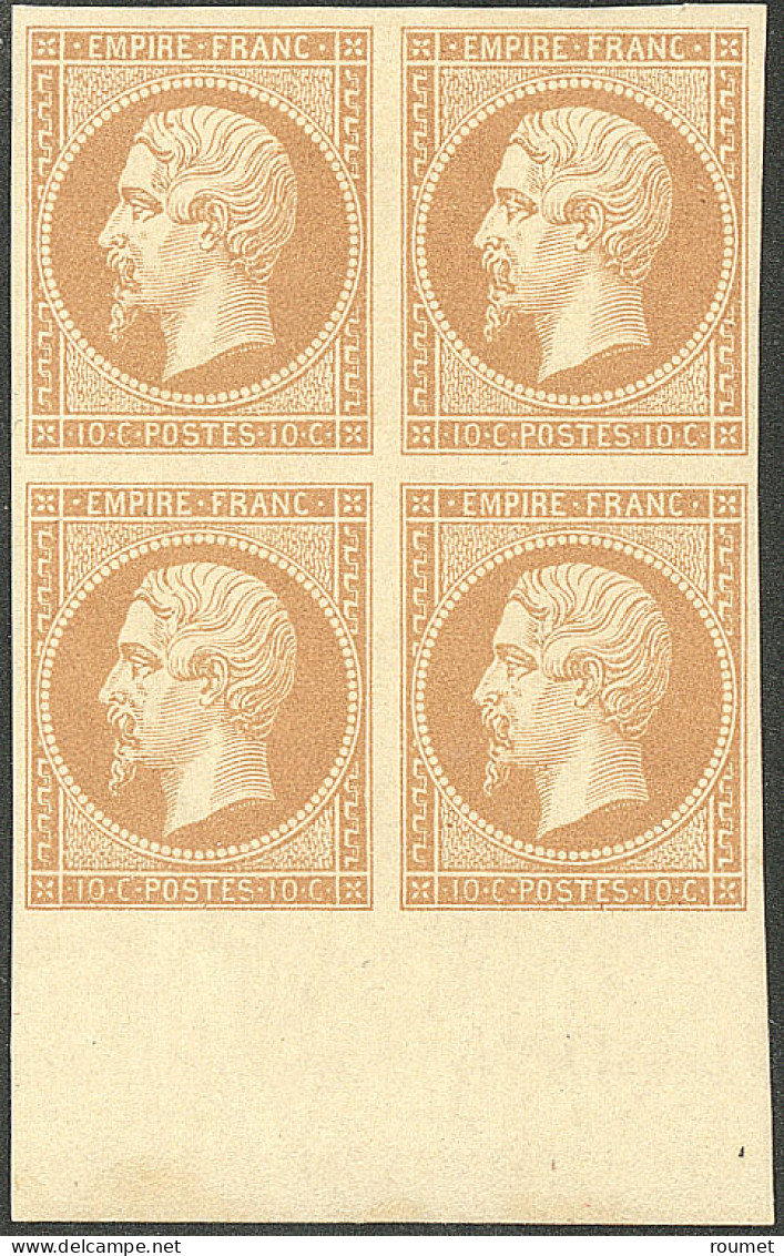 **  No 13B, Brun Clair Type II, Bloc De Quatre Bdf, Superbe. - R - 1853-1860 Napoléon III.