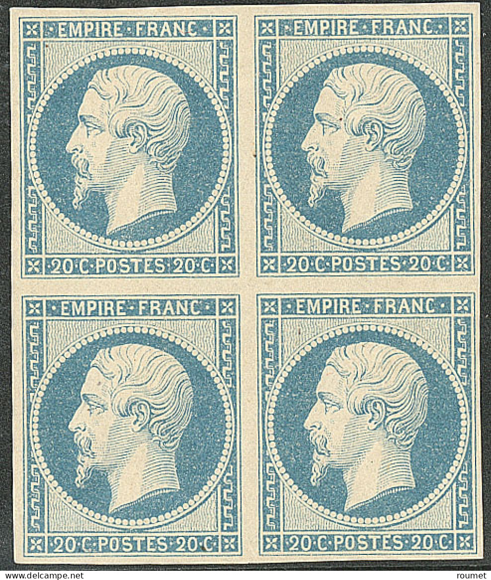 **  No 14Af, Bleu Laiteux, Bloc De Quatre, Très Frais. - TB - 1853-1860 Napoléon III