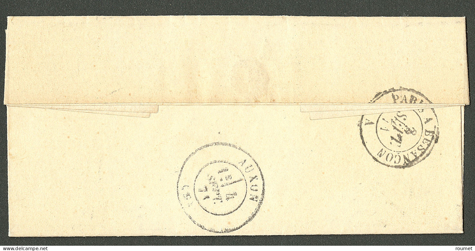 Deux émissions. No 43 Coupé En Diagonale + No 37 Obl Gc 1876, Sur Lettre De Joigny 3 Sept 71 Pour Auxon, Superbe. - RR - 1870 Bordeaux Printing