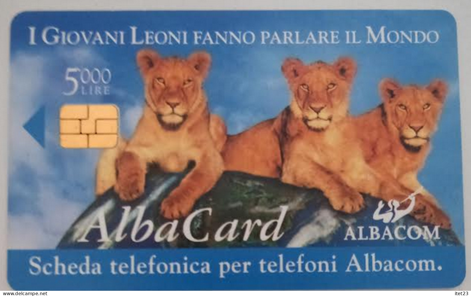 AlbaCard Albacom Phonecard- I Giovani Leoni Leoncino 3 Leoni Lion-SCHEDA TELEFONICA PER TELEFONI ALBACOM-L 500 - Verzamelingen