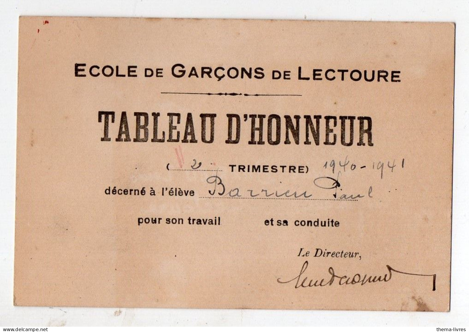Lectoure(32) Tableau D'honneur Ecole De Garçons 1940-41  (PPP47333) - Diplômes & Bulletins Scolaires