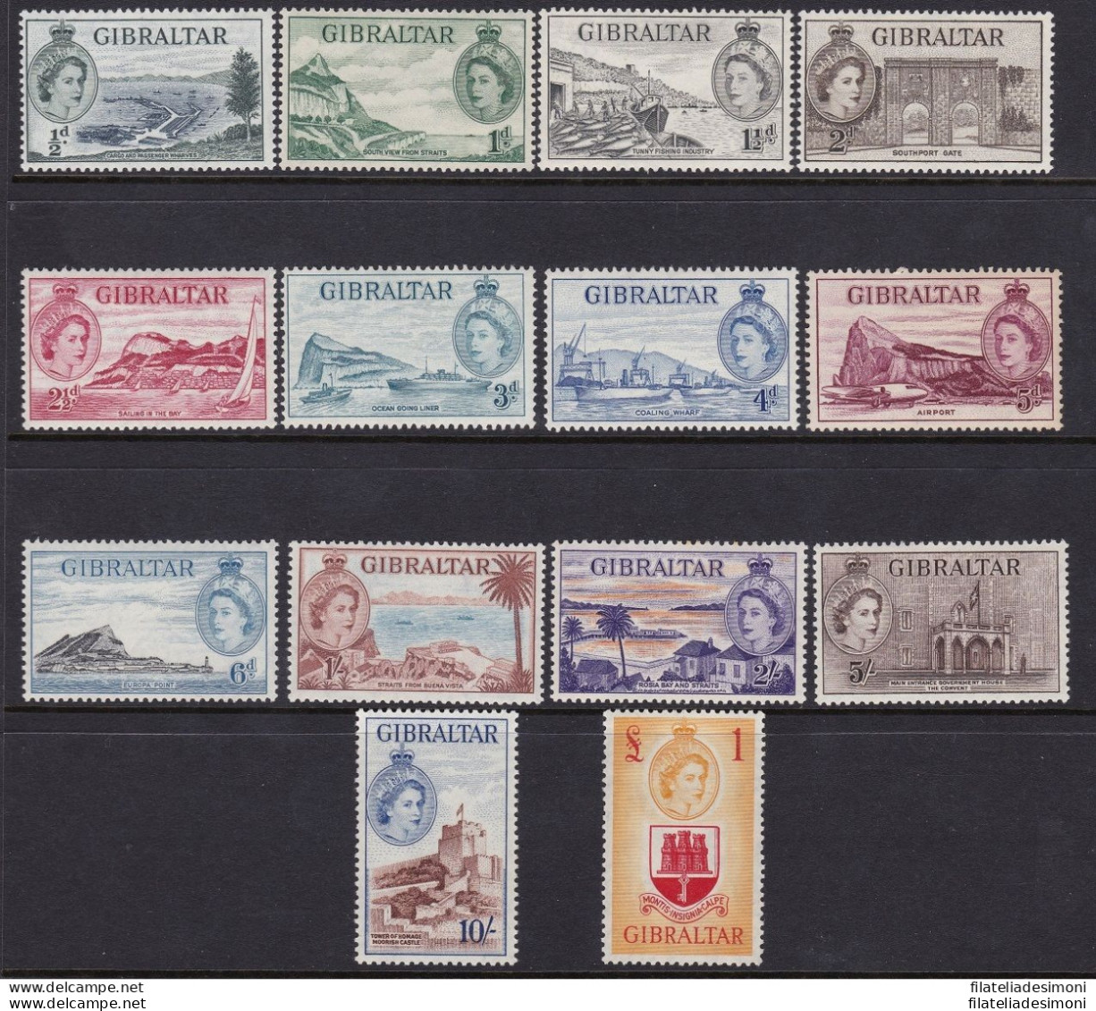 1953-59 Gibilterra, Stanley Gibbons N. 145/158 - 14 Valori -  MNH** - Otros & Sin Clasificación