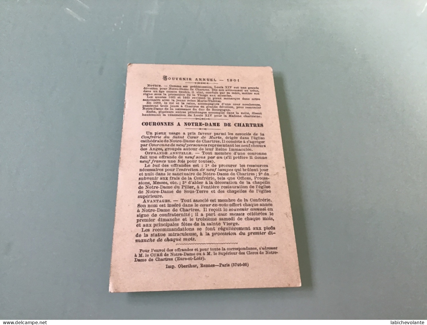 Image Pieuse - Notre-Dame De CHARTRES. - Souvenir Annuel 1901 - Religion & Esotérisme