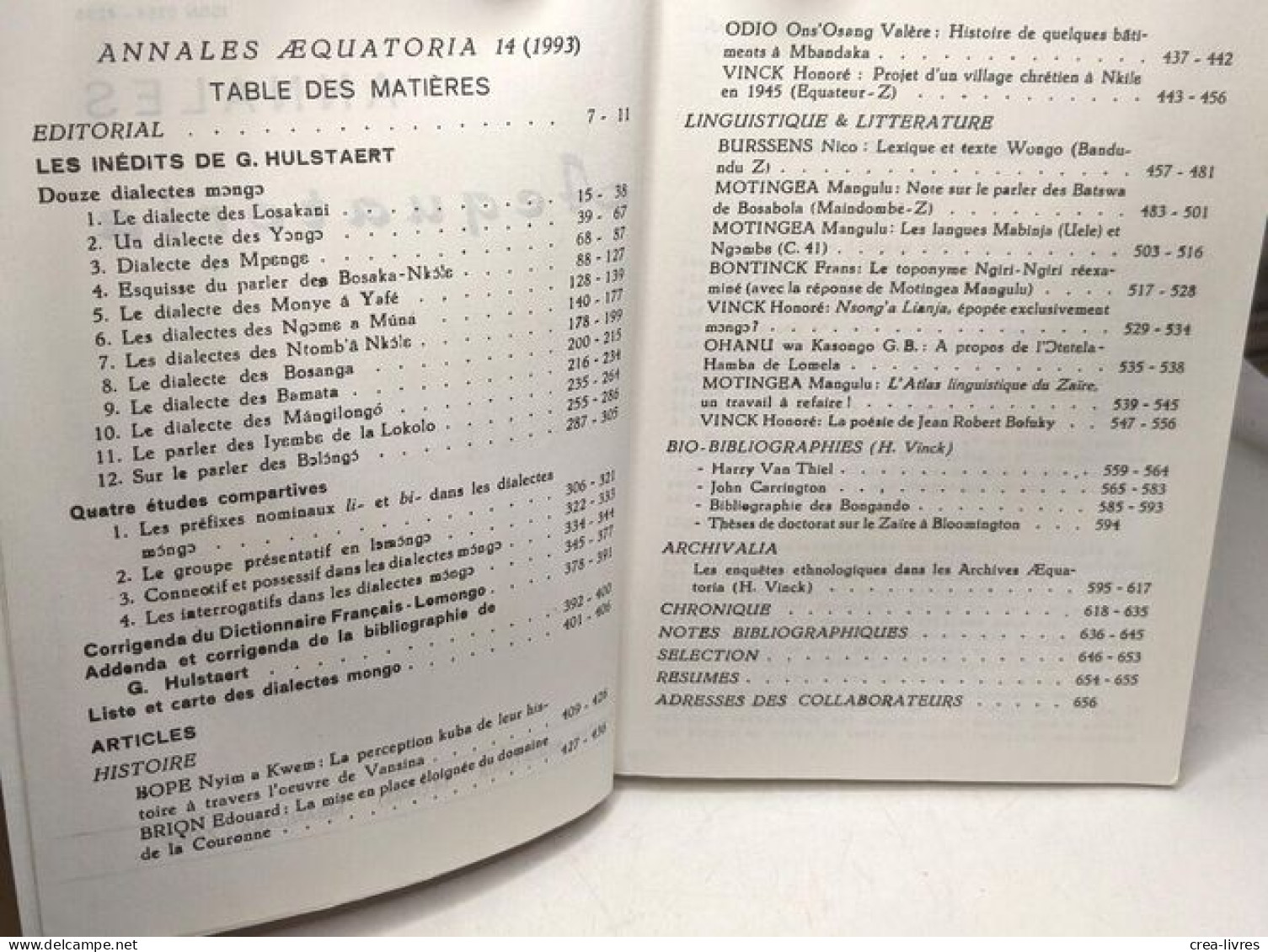 ANNALES AEQUATORIA (1993) Les Inédits De G. Hulstaert - 12 Dialectes Mongo 4 études Comparatives - Kunst