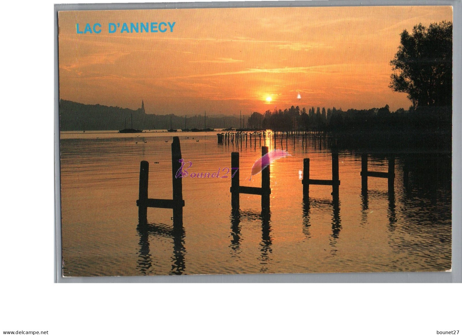 LE LAC D'ANNECY 74 - Un Coucher De Soleil Au Loin Les Voiliers 1992 Timbre JO - Annecy
