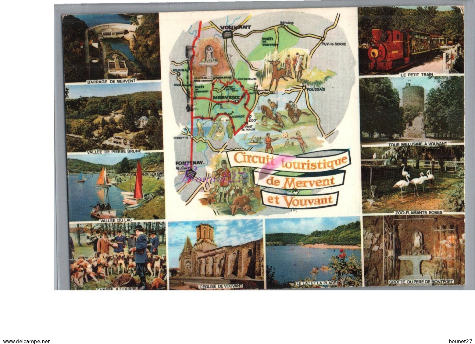 VENDEE 85 - Le Circuit Touristique De MERVENT à VOUVANT 1975 Zoo Chasse à Courre Voilier Eglise Plan Carte Illustration - Sonstige & Ohne Zuordnung