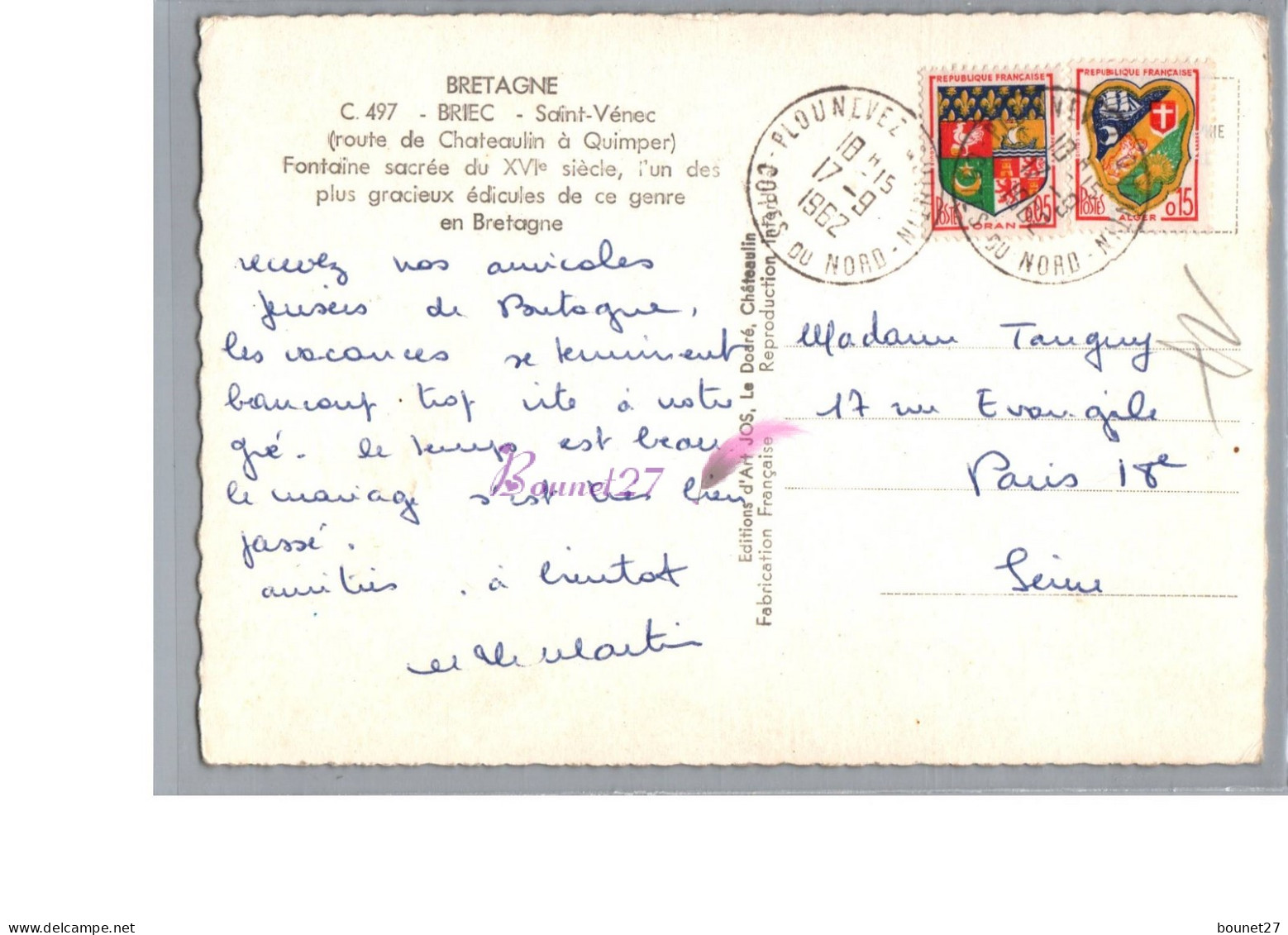 BRIEC 29 - Saint Venec La Fontaine Sacré Route De Chateaulin à Quimper 1962 - Other & Unclassified