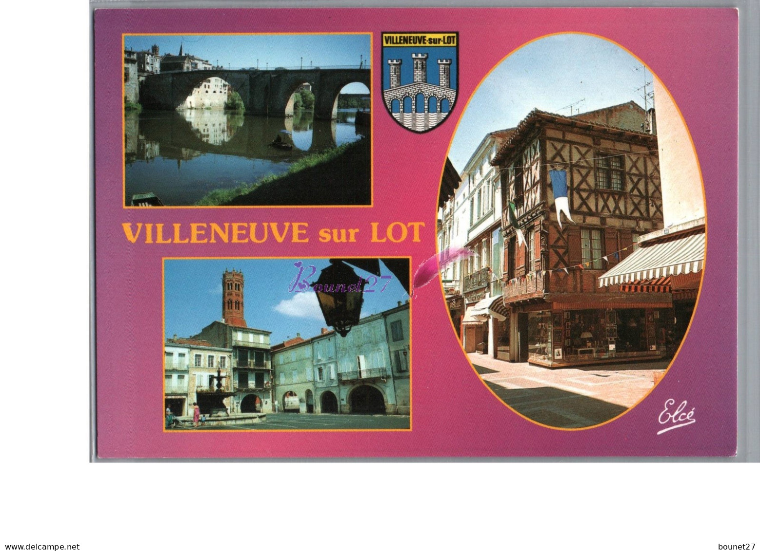 VILLENEUVE SUR LOT 47 - Multivue Le Pont La Place Maison En Colombage Carte Vierge - Villeneuve Sur Lot