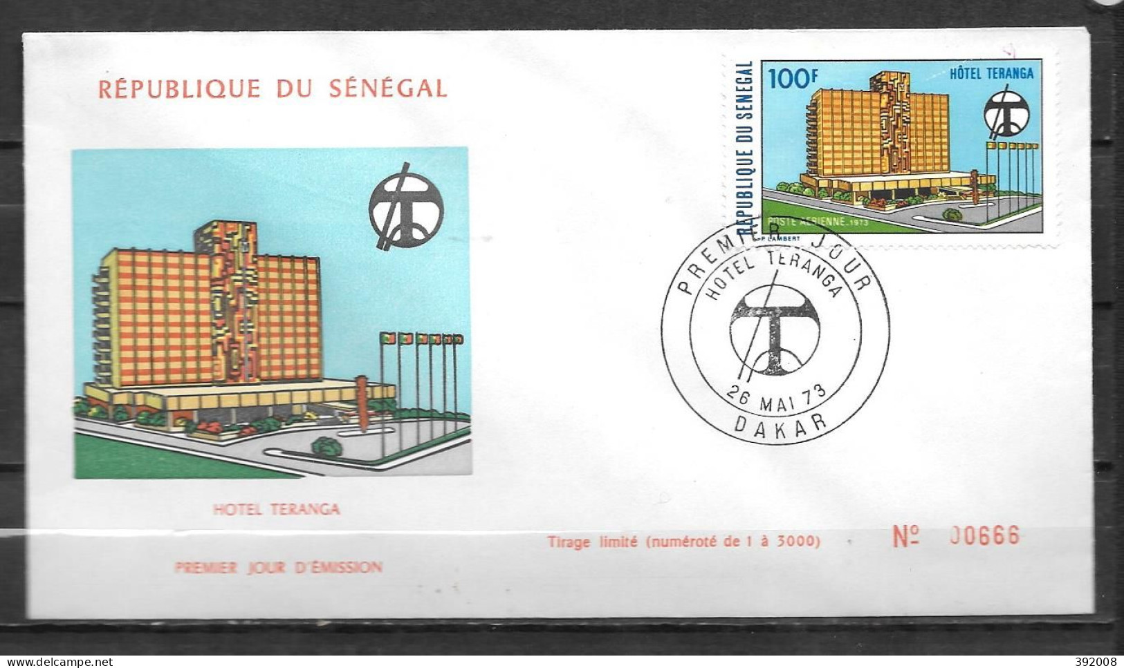 FDC - 1973 - Hôtel Téranga - 18 - 3 - Senegal (1960-...)