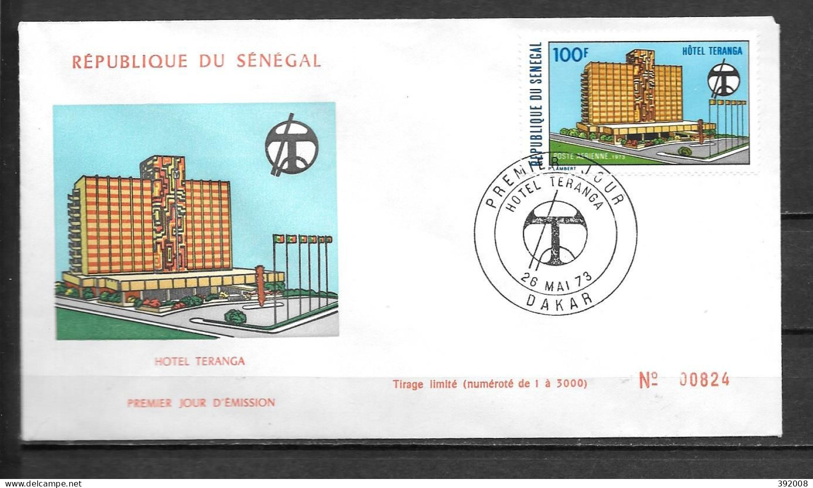 FDC - 1973 - Hôtel Téranga - 18 - 2 - Senegal (1960-...)