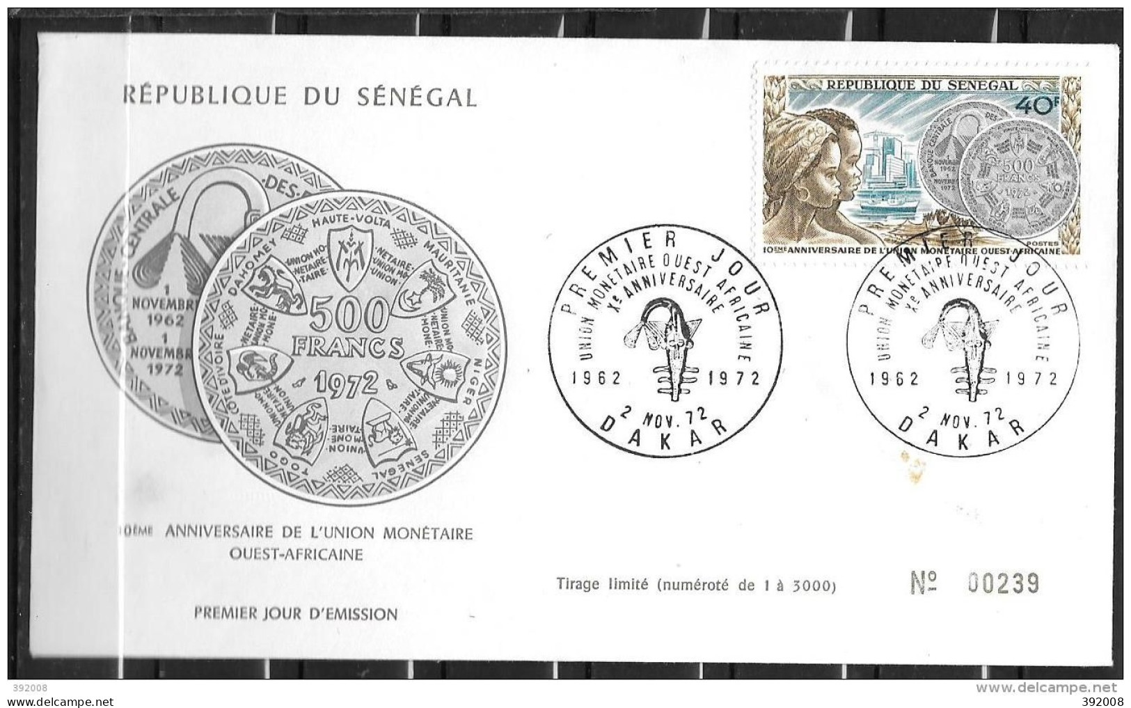 FDC - 1972 - 10 Ans Union Monétaire - 14 - 2 - Senegal (1960-...)
