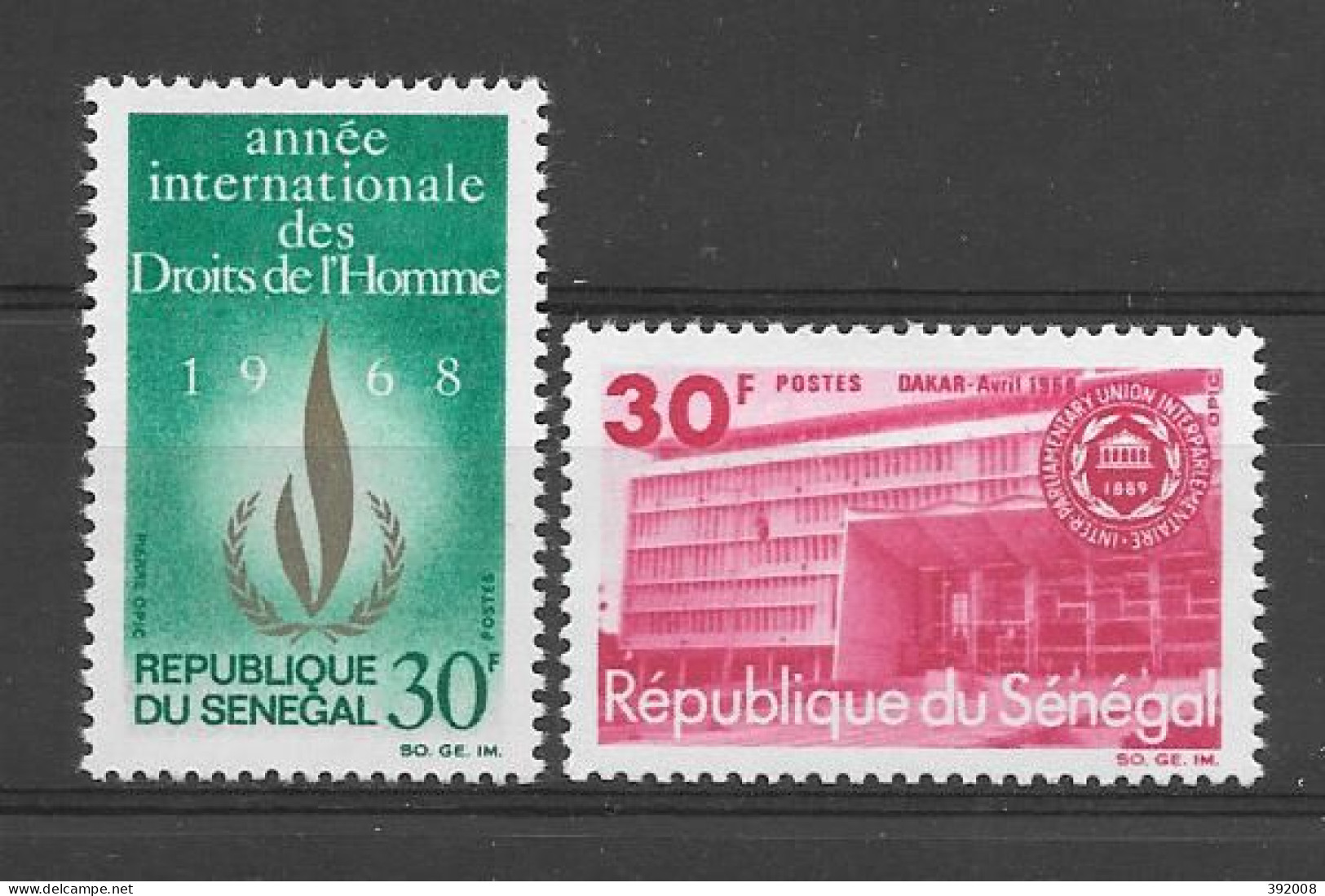 1968 - N° 303 + 304 *MH - Année Des Droits De L'homme - Union Interparlementaire - Senegal (1960-...)