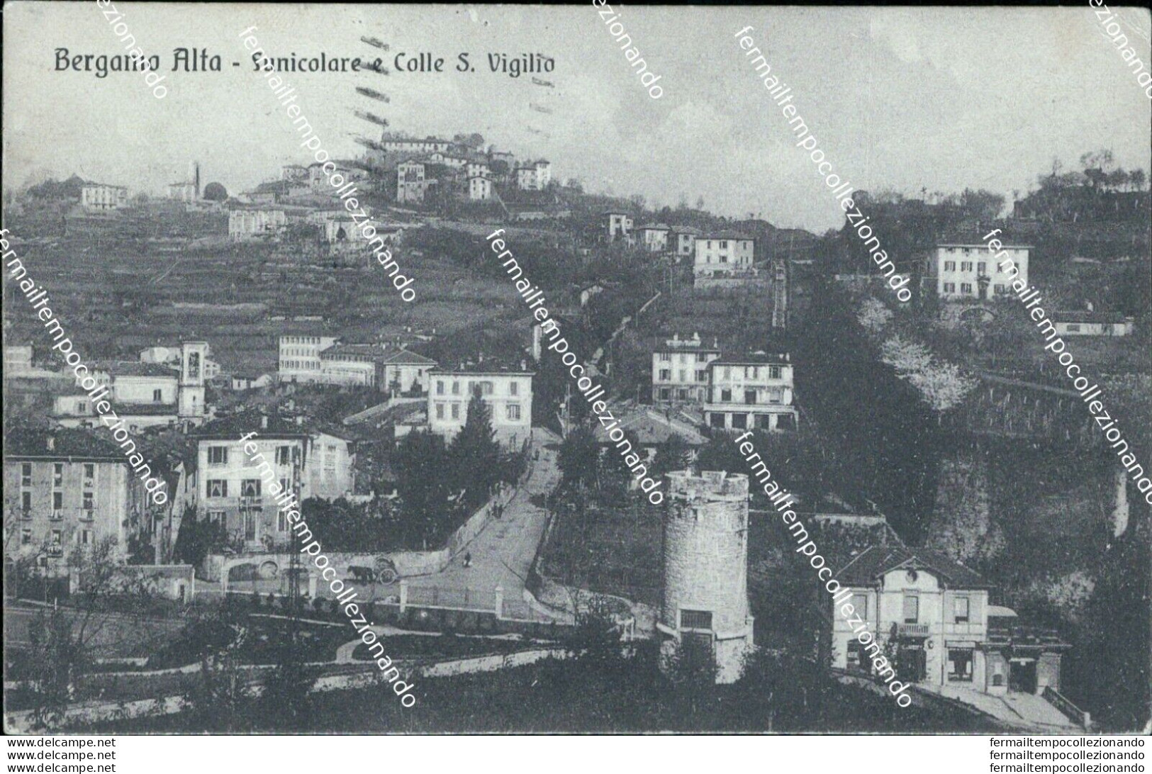 Bs272 Cartolina Bergamo Citta' Alta Funicolare E Colle S.vigilio  1925 Lombardia - Bergamo
