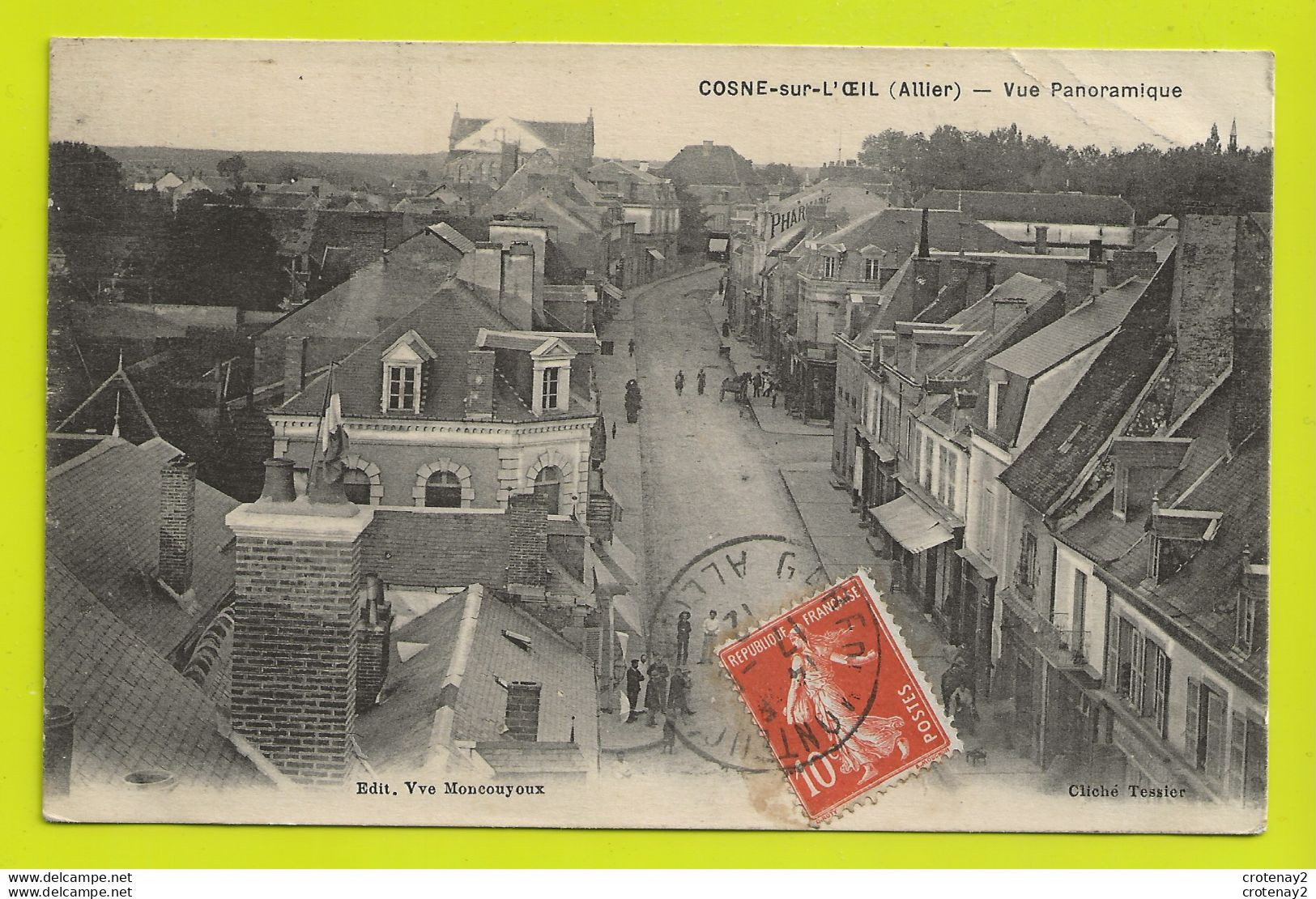 03 COSNE SUR L'OEIL Vue Panoramique En 1912 Pharmacie Drapeau Sur Cheminée Postée De Montluçon - Sonstige & Ohne Zuordnung