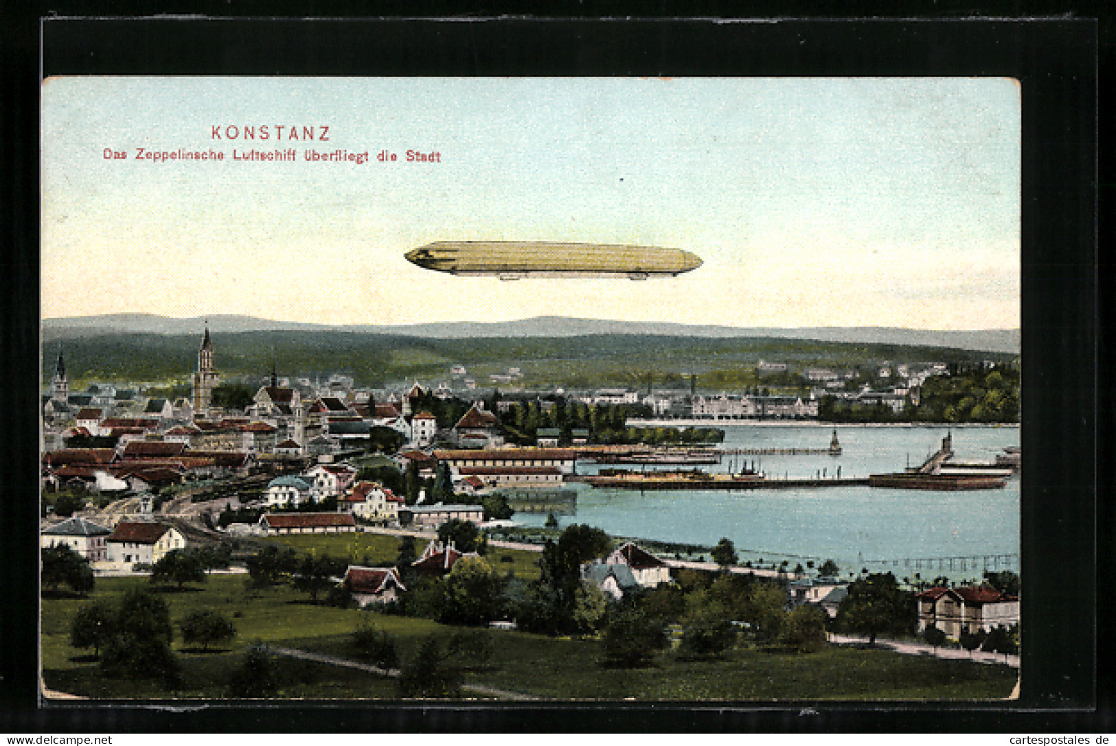 AK Konstanz, Das Zeppelinsche Luftschiff überfliegt Die Stadt  - Luchtschepen