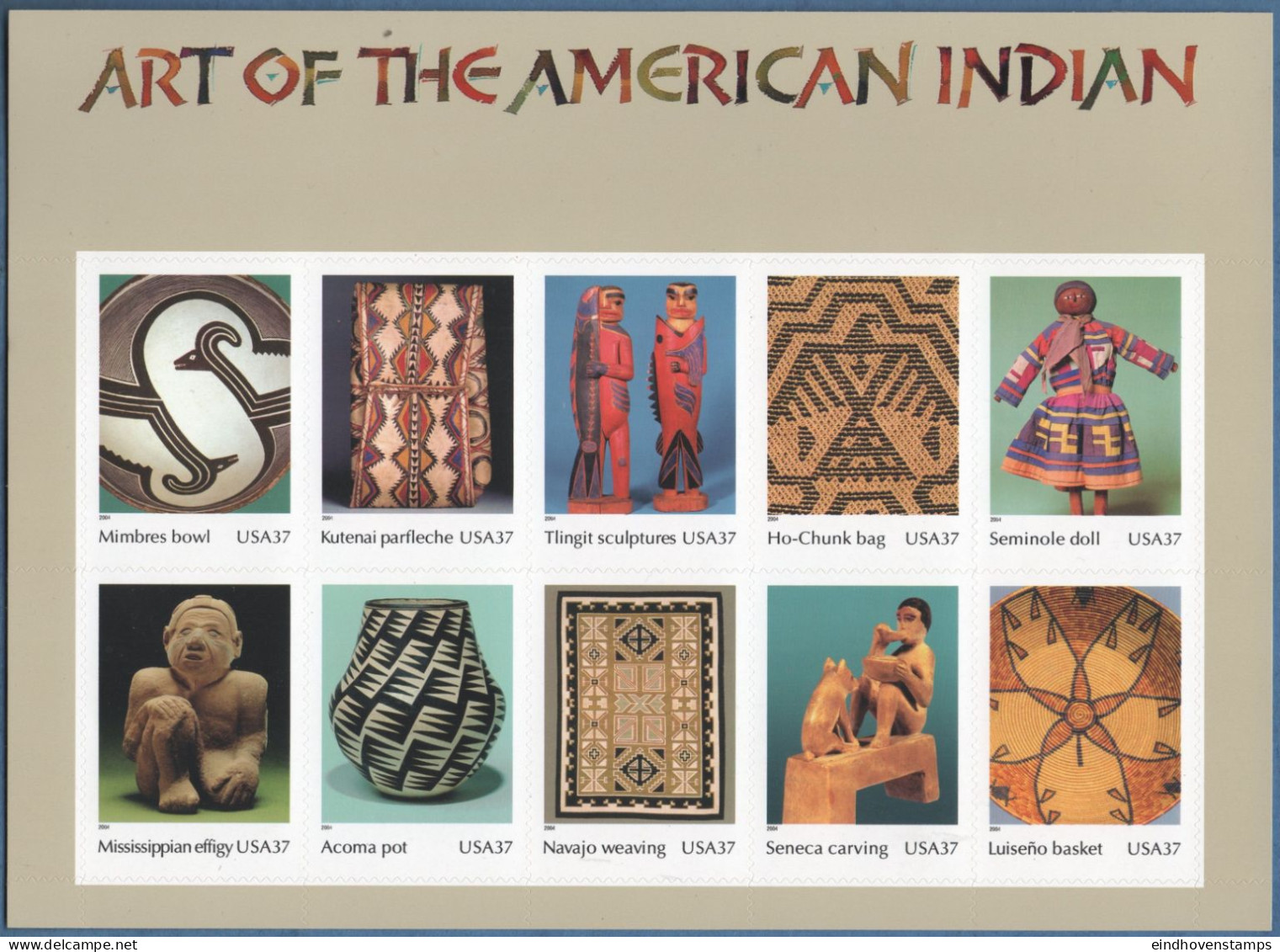 USA 2004 Indigenous Art, Foil Sheet 10 Values MNH Weaving, Carving, Pottery, Rffigy, Doll - Andere & Zonder Classificatie