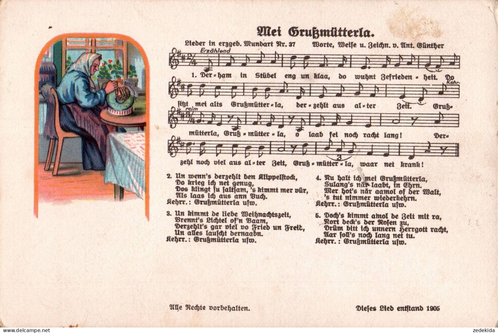 H1940 - Litho Anton Günther Liedkarte - Mei Grußmütterla - Gottesgab Sudentengau - Muziek En Musicus