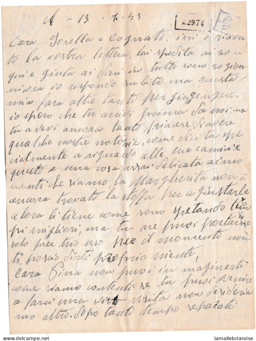 Italie, Enveloppe Avec Courrier De COAZZE Du 28/4/43 Pour Dijon, Marques De Censure - Militaire Post (PM)