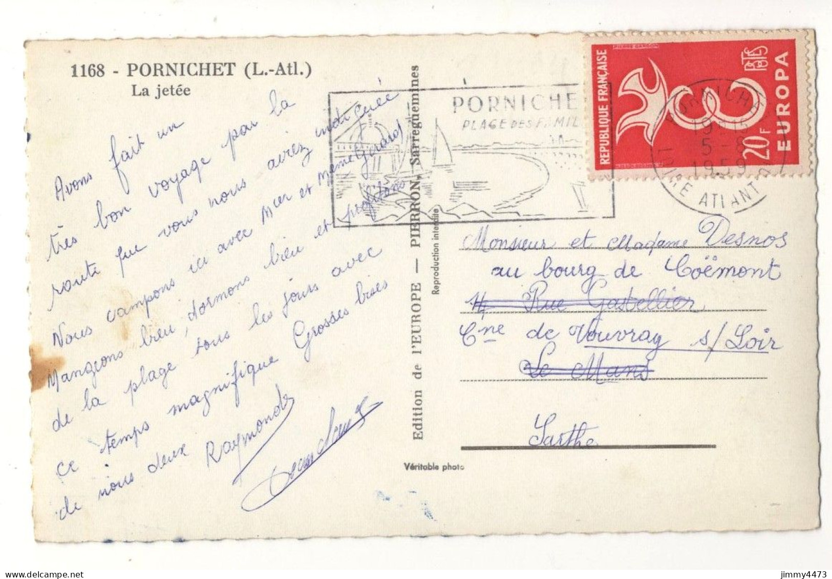 CPSM - PORNICHET En 1959 - La Jetée ( Bien Animée, Pêcheurs ) N°1168 - Edit. De L'EUROPE - PIERRON - Pornichet
