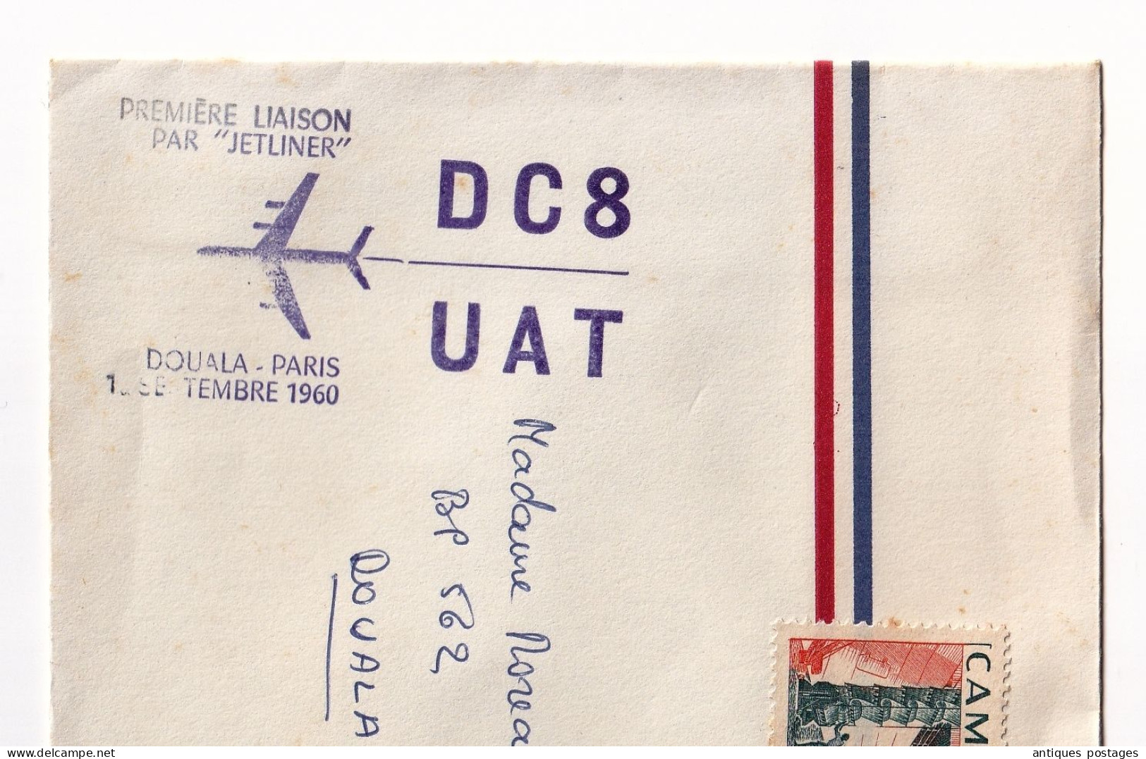 Lettre Cameroun 1960 Première Liaison Aérienne Par Jetliner Douala Paris DC8 UAT - Camerún (1960-...)