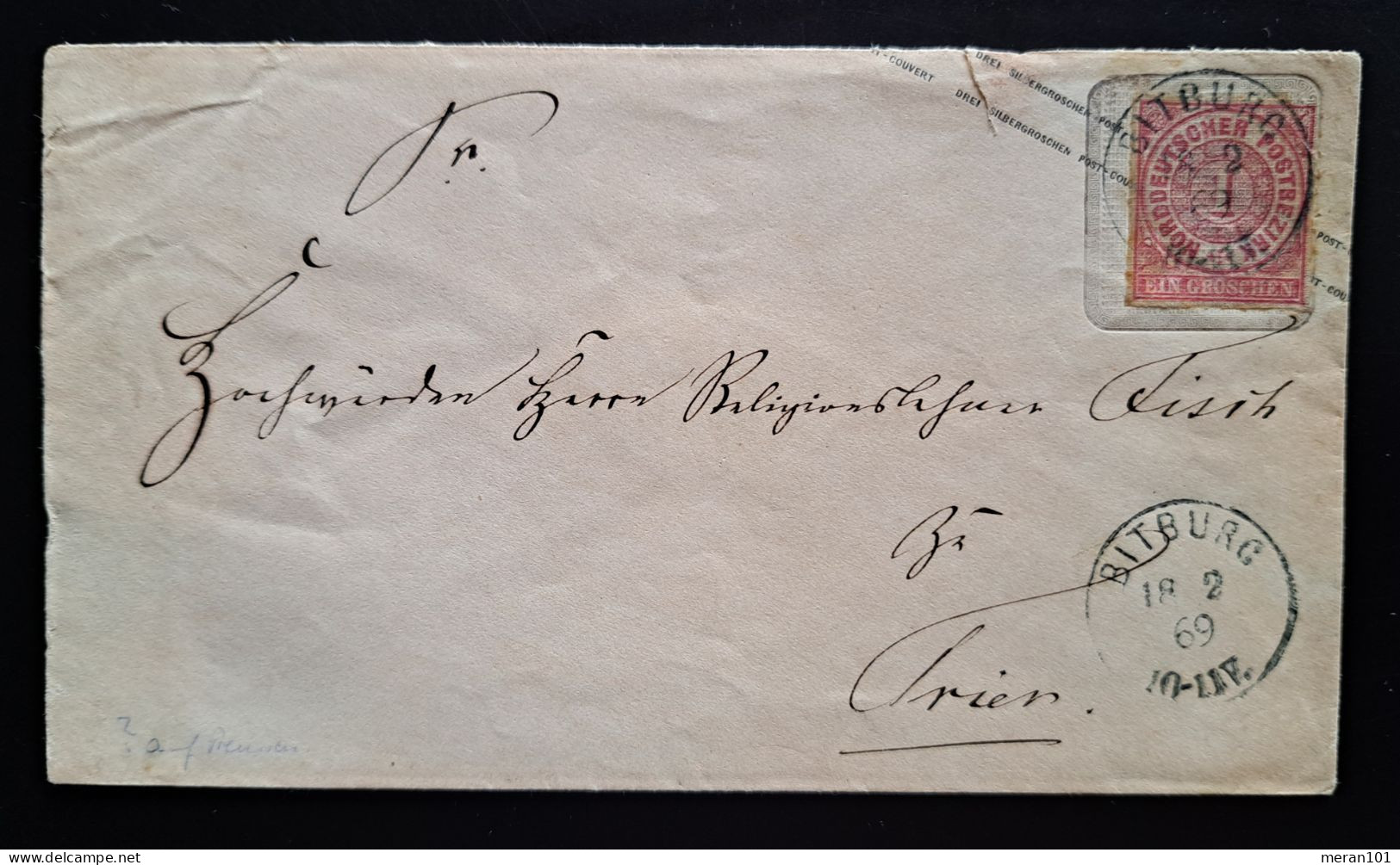 Norddeutscher Postbezirk 1869, Aufbrauchausgabe Umschlag BITTBURG Nach TRIER, Format A - Briefe U. Dokumente