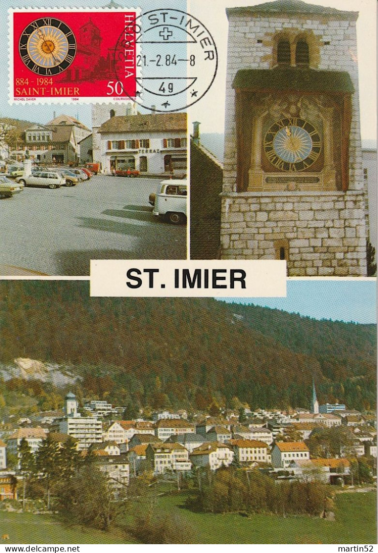 Schweiz Suisse 1984: Zu 706 Mi 1268 Yv 1197 SAINT IMIER 884-1984 Tour St.Martin Sur CM Multivues Avec ⊙ ST.IMIER 21.2.84 - Horlogerie