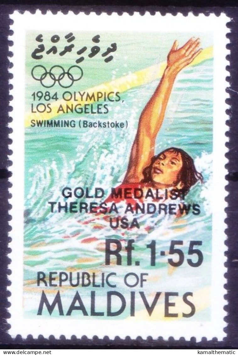Maldives 1984 MNH, Theresa Andrews USA Olympics Gold Winner In Swimming, Sports - Swimming