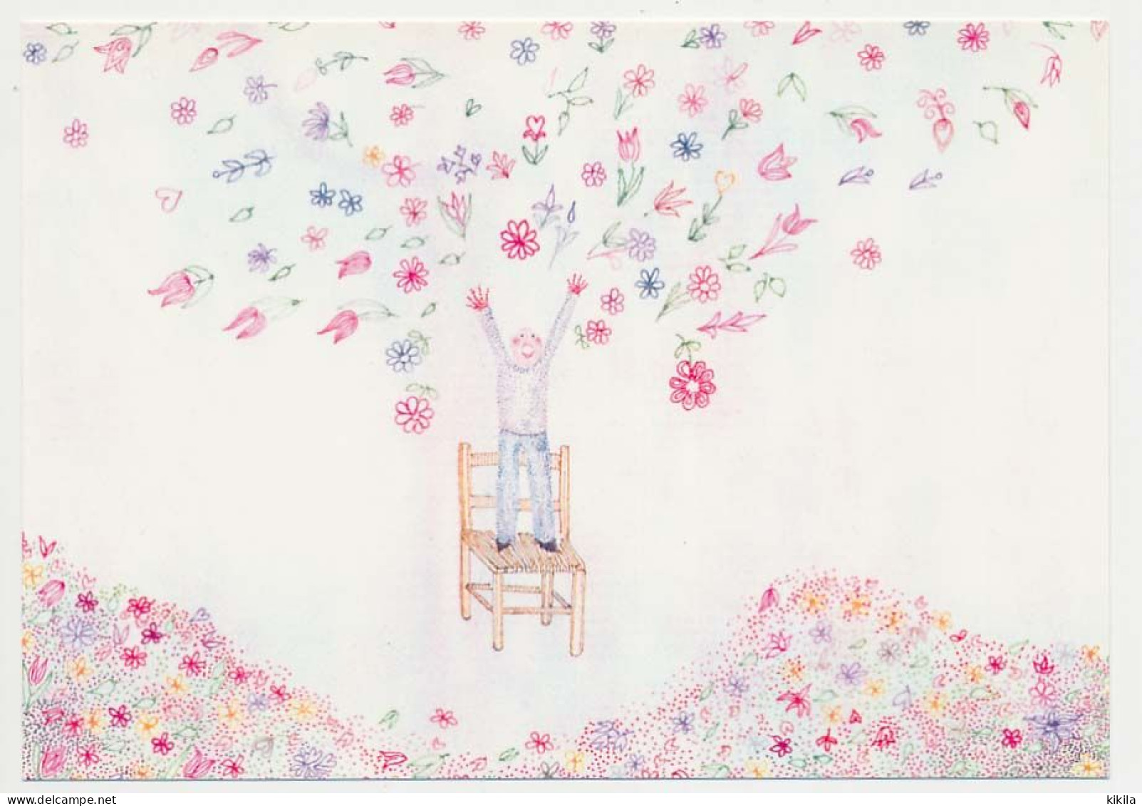 CPSM 10.5 X 15 Illustrateur IVAN HOR  Homme Debout Sur Une Chaise Jetant Des Fleurs - Hor