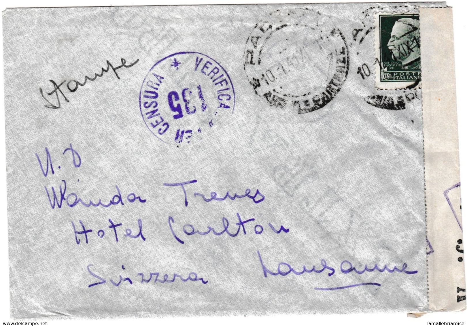 Italie, Enveloppe Du 10/1/41 Pour Lausanne, Marques De Censure - Military Mail (PM)