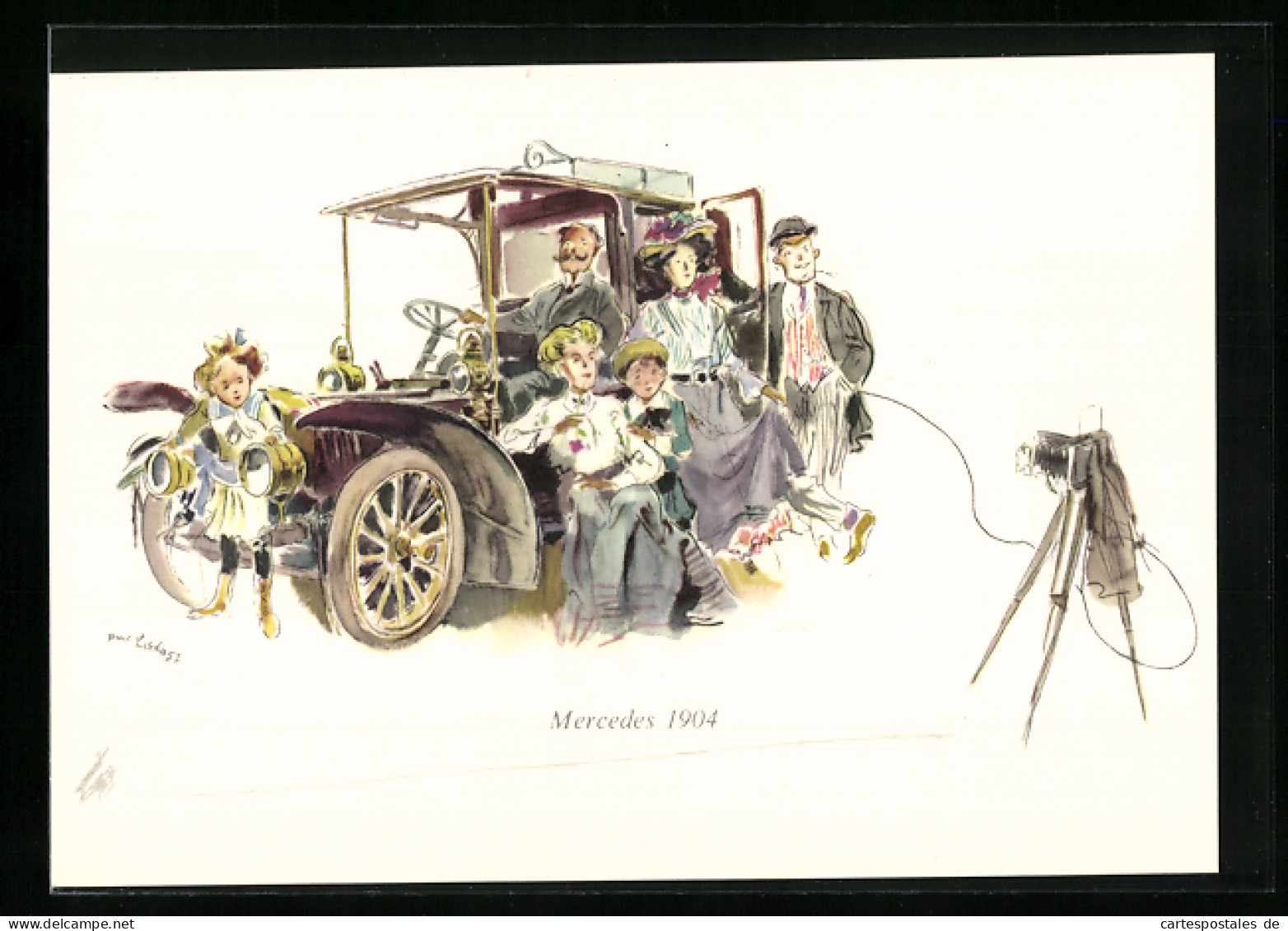 AK Fotoapparat Fotografiert Leute In Einem Mercedes 1904  - PKW