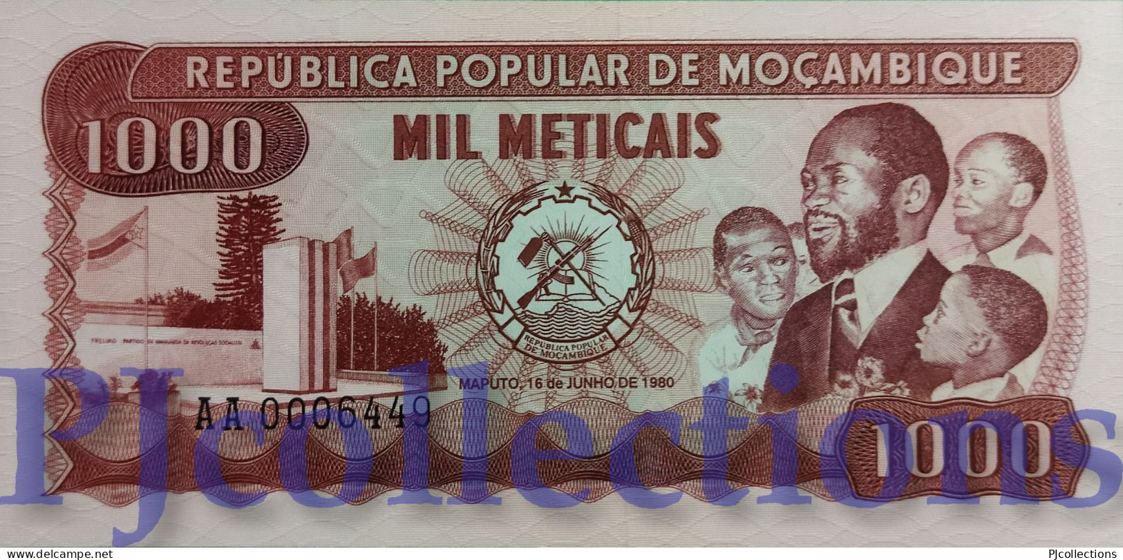 MOZAMBIQUE 1000 METICAIS 1980 PICK 128 UNC LOW SERIAL NUMBER "AA0006449" - Moçambique