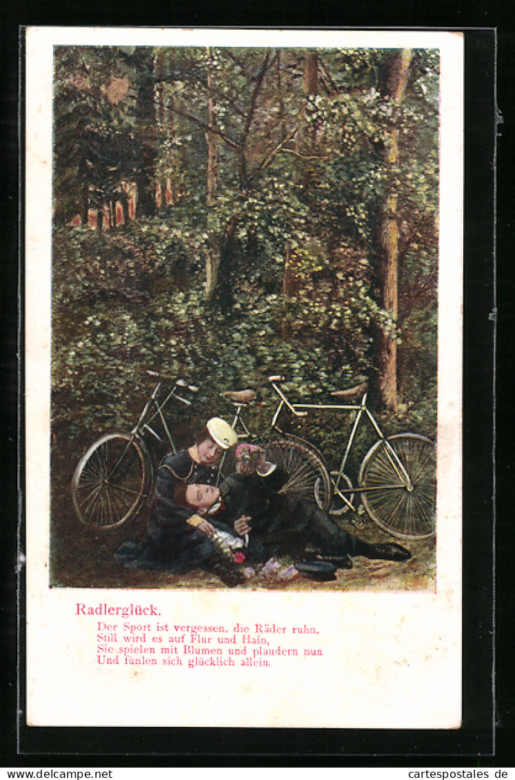 AK Radlerglück, Paar Im Wald Neben Seinen Fahrrädern  - Sonstige & Ohne Zuordnung