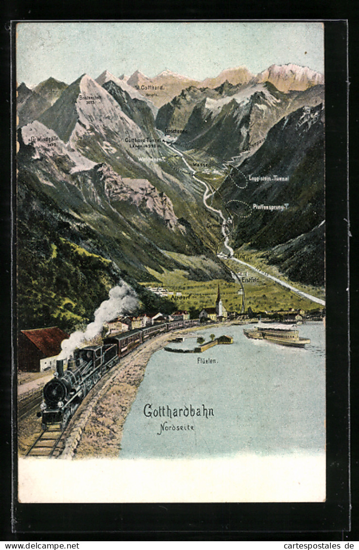 AK Flüelen, Gotthardbahn-Linie Von Der Nordseite Gesehen  - Flüelen