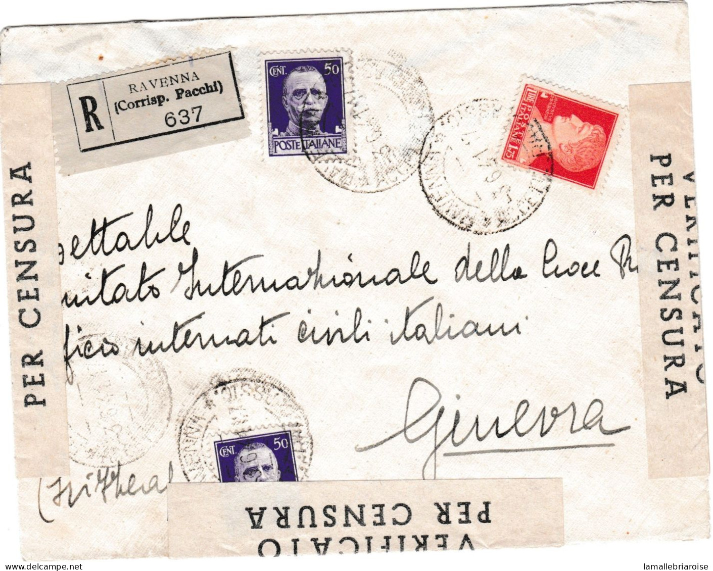 Italie, Enveloppe Recommandée De Ravena Du 3/06/41 Pour Giuevra, Marques De Censure - Poste Militaire (PM)
