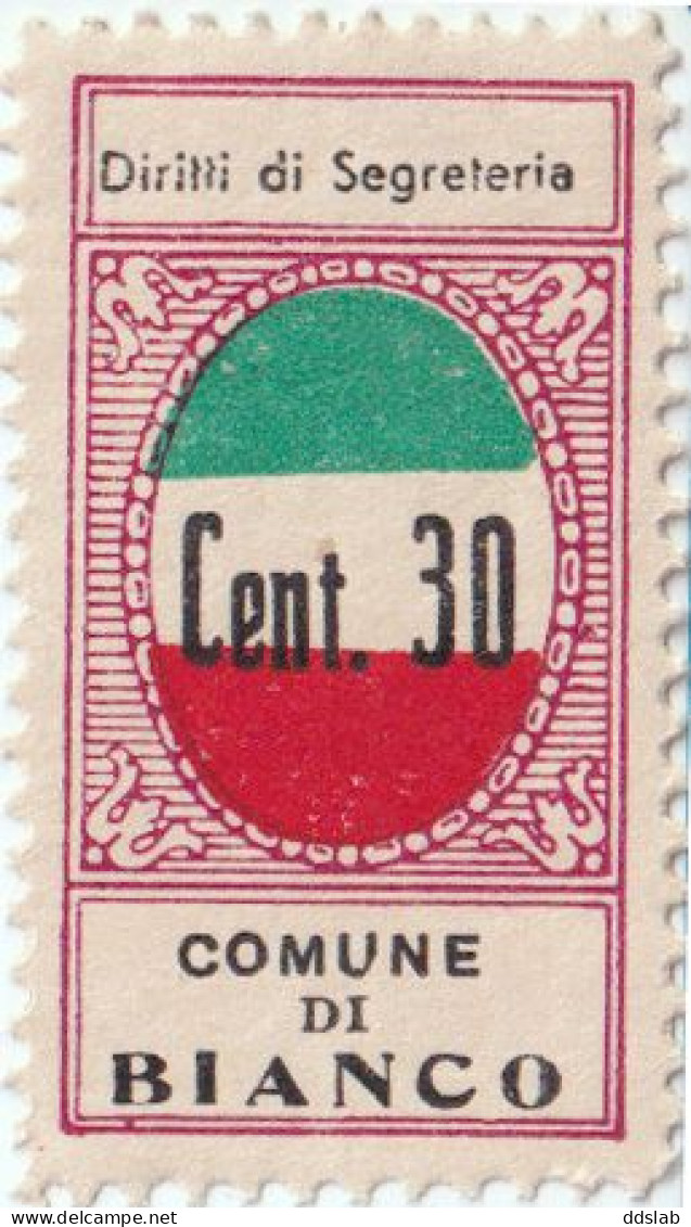 1920/1945 - Marca Comunale Bianco (Reggio Calabria) - 30c Diritti Di Segreteria - Marche Municipali - Non Classés
