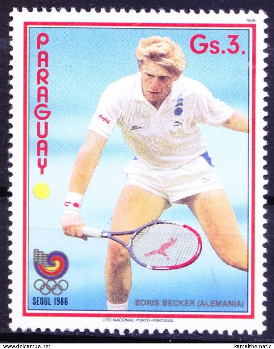 Paraguay 1988 MNH, Boris Becker, Olympic Games, Sports, Tennis B - Tennis