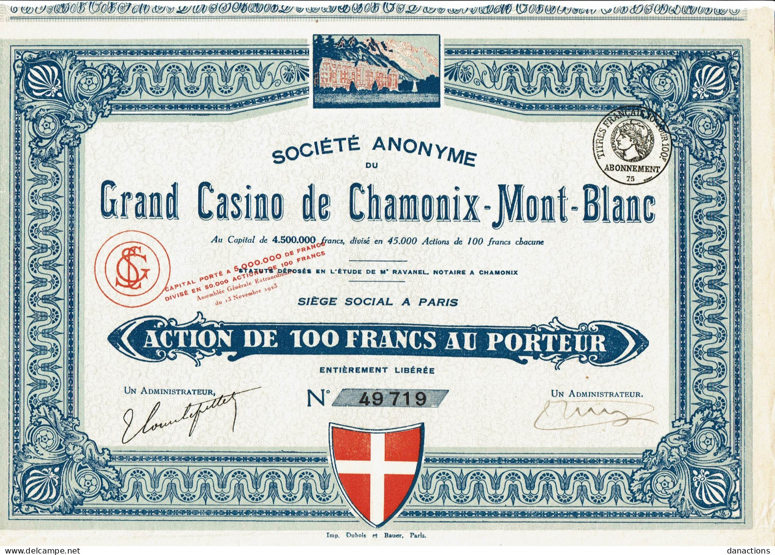 74-GRAND CASINO DE CHAMONIX-MONT-BLANC. SA DU ...    DECO - Autres & Non Classés