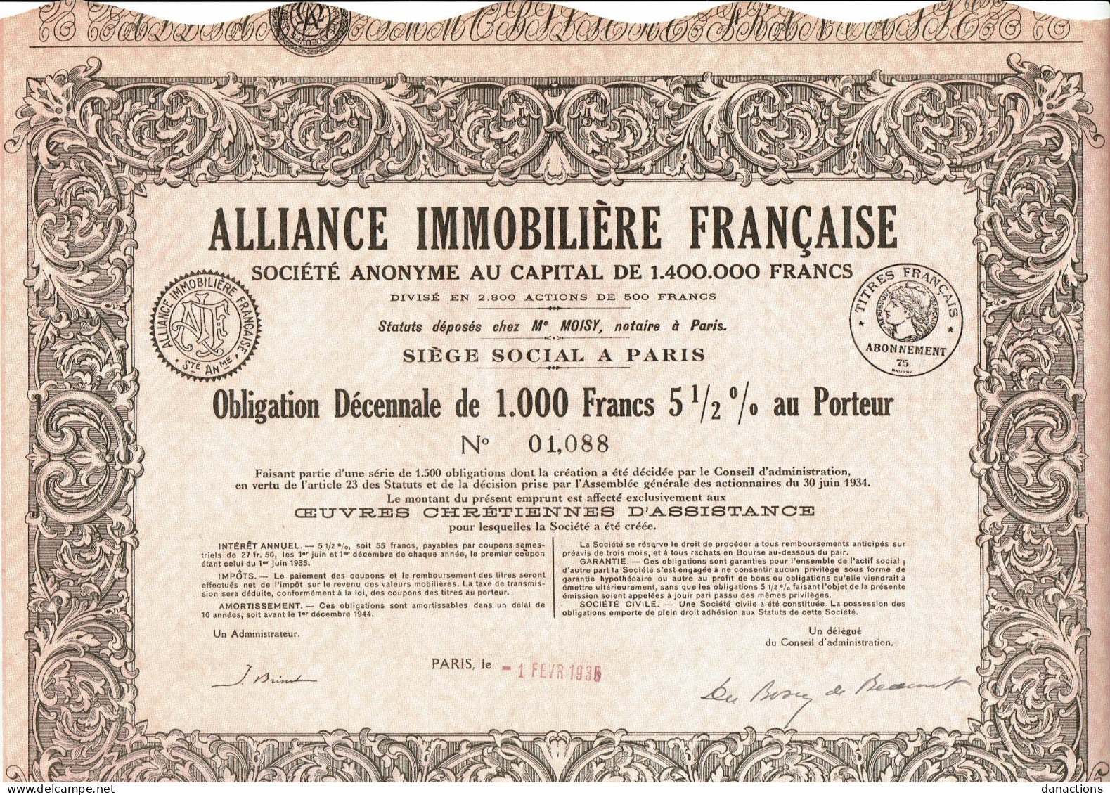 75-ALLIANCE IMMOBILIERE FRANCAISE.  - Sonstige & Ohne Zuordnung